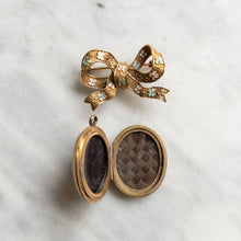 Load image into Gallery viewer, Victorian Krementz 15K Rose Gold Enamel Bow Locket Pendant Brooch