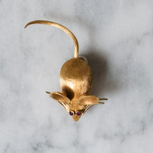 Load image into Gallery viewer, Vintage Brushed 18K Yellow Gold with Ruby Eyes Mouse Brooch by Merrin