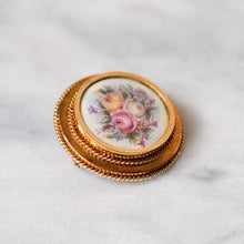 Load image into Gallery viewer, Antique 14K Rosy Gold Hand-Painted Floral Roses Brooch