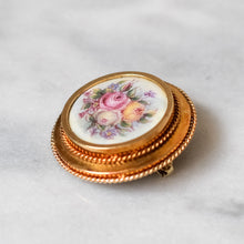 Load image into Gallery viewer, Antique 14K Rosy Gold Hand-Painted Floral Roses Brooch
