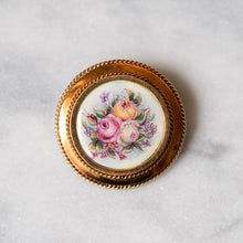 Load image into Gallery viewer, Antique 14K Rosy Gold Hand-Painted Floral Roses Brooch