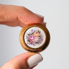 Load image into Gallery viewer, Antique 14K Rosy Gold Hand-Painted Floral Roses Brooch