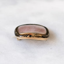 Load image into Gallery viewer, Georgian 10K Rose Gold Enamel Ouroboros Serpent Mourning Brooch