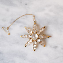 Load image into Gallery viewer, Victorian 15K Yellow Gold Starburst Moonstone Brooch