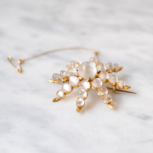 Load image into Gallery viewer, Victorian 15K Yellow Gold Starburst Moonstone Brooch