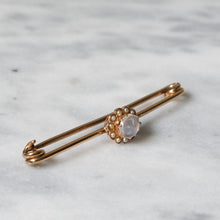 Load image into Gallery viewer, Edwardian 9K Yellow Gold Moonstone and Seed Pearl Brooch