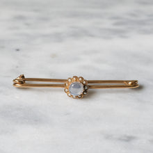 Load image into Gallery viewer, Edwardian 9K Yellow Gold Moonstone and Seed Pearl Brooch
