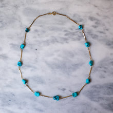 Load image into Gallery viewer, Vintage 14K Yellow Gold Bar-Link and Turquoise Station Necklace