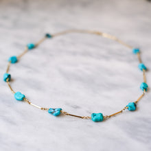 Load image into Gallery viewer, Vintage 14K Yellow Gold Bar-Link and Turquoise Station Necklace