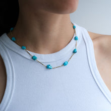 Load image into Gallery viewer, Vintage 14K Yellow Gold Bar-Link and Turquoise Station Necklace