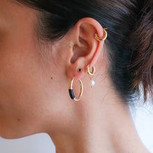 Load image into Gallery viewer, 14K Yellow Gold Black Onyx Hoop Earrings