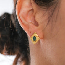 Load image into Gallery viewer, 18K Yellow Gold Emerald Earring Studs by Cardena Gioielli