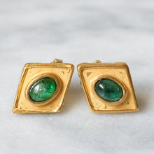 Load image into Gallery viewer, 18K Yellow Gold Emerald Earring Studs by Cardena Gioielli