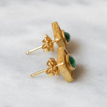 Load image into Gallery viewer, 18K Yellow Gold Emerald Earring Studs by Cardena Gioielli