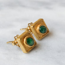 Load image into Gallery viewer, 18K Yellow Gold Emerald Earring Studs by Cardena Gioielli