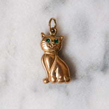 Load image into Gallery viewer, 9K Yellow Gold Cat with Green Eyes Charm