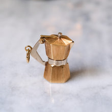 Load image into Gallery viewer, 14K Rose and White Gold Italian Coffee Pot Charm Pendant with Articulated Lid