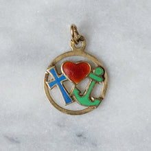 Load image into Gallery viewer, Vintage 14K Yellow Gold Enamel FAITH, HOPE & CHARITY Charm