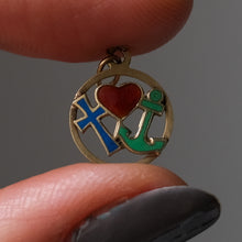 Load image into Gallery viewer, Vintage 14K Yellow Gold Enamel FAITH, HOPE & CHARITY Charm