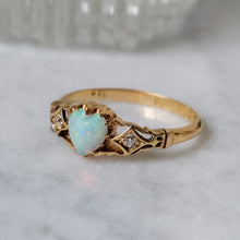 Load image into Gallery viewer, Antique 18K Yellow Gold Opal Heart and Diamonds Ring