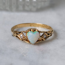 Load image into Gallery viewer, Antique 18K Yellow Gold Opal Heart and Diamonds Ring