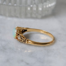 Load image into Gallery viewer, Antique 18K Yellow Gold Opal Heart and Diamonds Ring