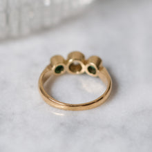 Load image into Gallery viewer, Antique 14K Yellow Gold Diamond and Emeralds Trilogy Ring