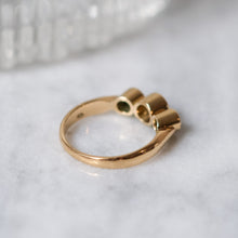 Load image into Gallery viewer, Antique 14K Yellow Gold Diamond and Emeralds Trilogy Ring