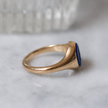 Load image into Gallery viewer, Antique 9K Yellow Gold Lapis Lazuli Owl Signet Ring