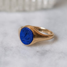 Load image into Gallery viewer, Antique 9K Yellow Gold Lapis Lazuli Owl Signet Ring