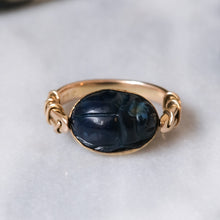 Load image into Gallery viewer, 14K Yellow Gold Blue Quartz Scarab Ring
