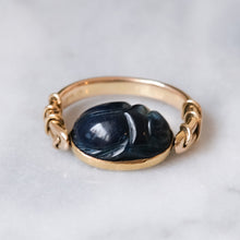 Load image into Gallery viewer, 14K Yellow Gold Blue Quartz Scarab Ring