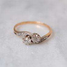 Load image into Gallery viewer, Antique Jugendstil 14K Yellow Gold Diamond Toi et Moi Ring
