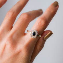 Load image into Gallery viewer, Antique 14K Yellow Gold Sapphire and Diamond Halo Ring