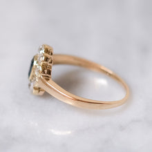 Load image into Gallery viewer, Antique 14K Yellow Gold Sapphire and Diamond Halo Ring