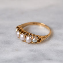Load image into Gallery viewer, Antique Victorian 15K Yellow Gold Half-Loop 5-Stone Pearl Ring