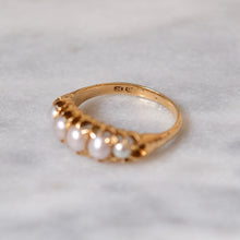 Load image into Gallery viewer, Antique Victorian 15K Yellow Gold Half-Loop 5-Stone Pearl Ring
