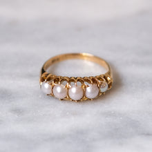 Load image into Gallery viewer, Antique Victorian 15K Yellow Gold Half-Loop 5-Stone Pearl Ring