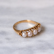 Load image into Gallery viewer, Antique Victorian 15K Yellow Gold Half-Loop 5-Stone Pearl Ring