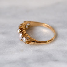 Load image into Gallery viewer, Antique Victorian 15K Yellow Gold Half-Loop 5-Stone Pearl Ring