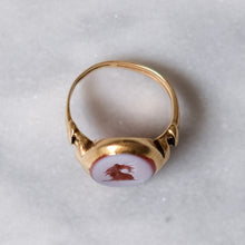 Load image into Gallery viewer, Antique 14K Yellow Gold Unicorn Agate Intaglio Signet Ring