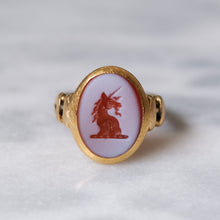Load image into Gallery viewer, Antique 14K Yellow Gold Unicorn Agate Intaglio Signet Ring