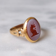 Load image into Gallery viewer, Antique 14K Yellow Gold Unicorn Agate Intaglio Signet Ring
