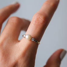 Load image into Gallery viewer, Art Deco 14K Yellow Gold Three-Stone Pearl and Diamond Ring