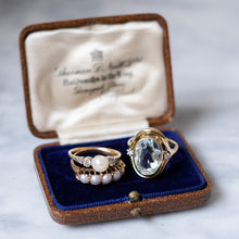 Load image into Gallery viewer, Art Deco 14K Yellow Gold Three-Stone Pearl and Diamond Ring