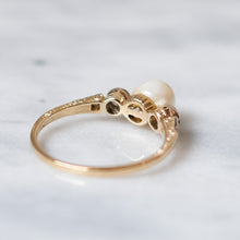 Load image into Gallery viewer, Art Deco 14K Yellow Gold Three-Stone Pearl and Diamond Ring