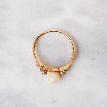 Load image into Gallery viewer, Art Deco 14K Yellow Gold Three-Stone Pearl and Diamond Ring