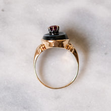 Load image into Gallery viewer, Victorian 18K Yellow Gold Ruby and Bullseye Agate Mourning Ring