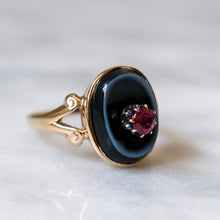Load image into Gallery viewer, Victorian 18K Yellow Gold Ruby and Bullseye Agate Mourning Ring