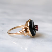 Load image into Gallery viewer, Victorian 18K Yellow Gold Ruby and Bullseye Agate Mourning Ring